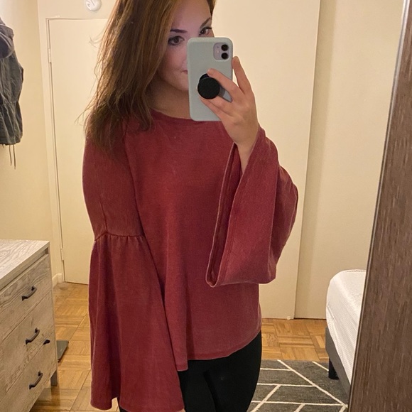 Rust Colored Bell Sleeve Top - Picture 2 of 4